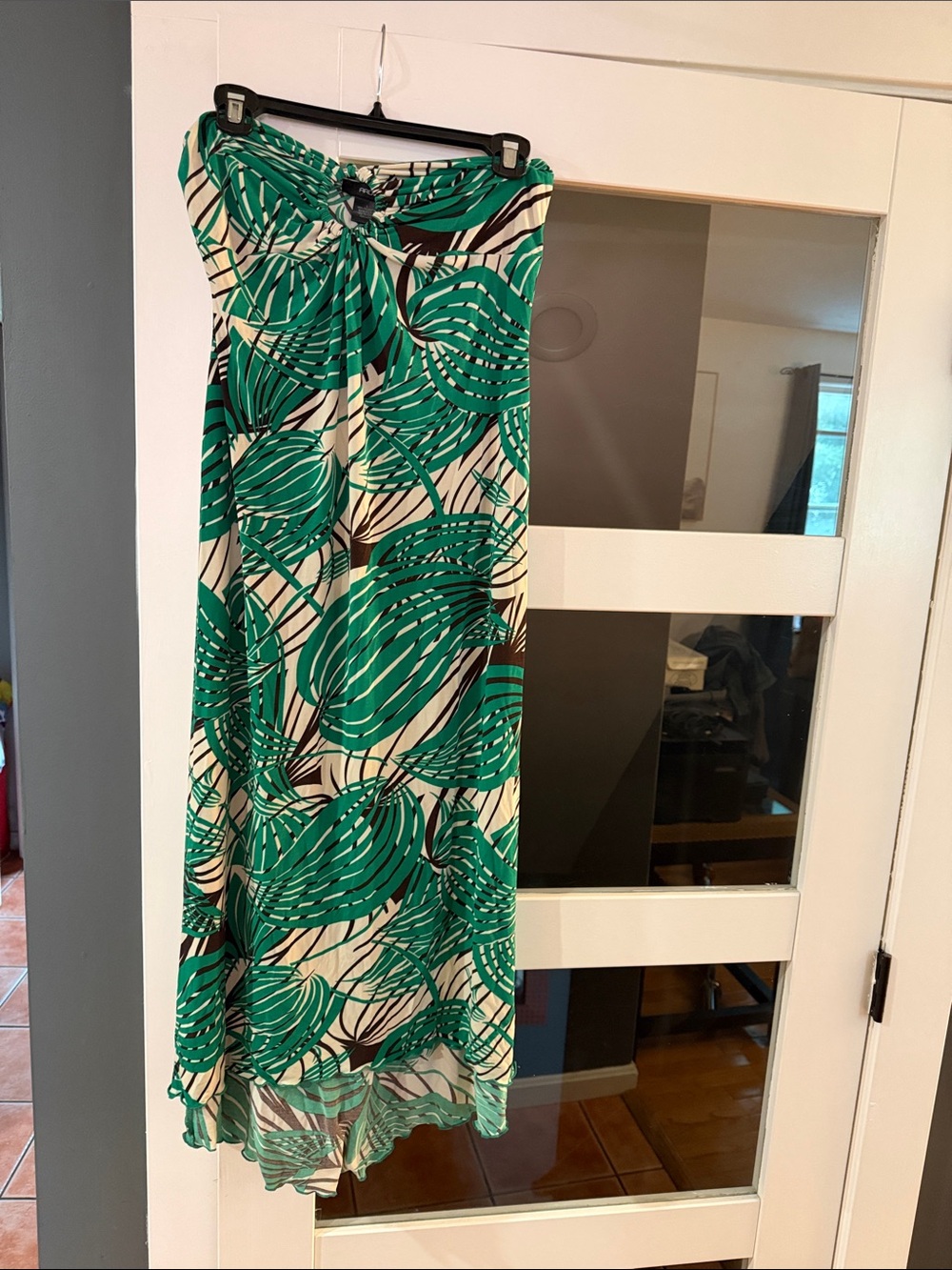 Arden B Green and White Strapless Maxi with Leaf Print
